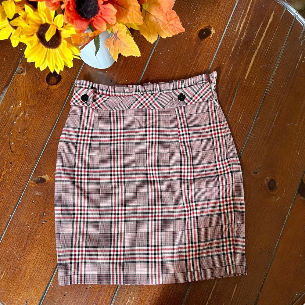 Express Plaid High Waisted Paper-Bag Skirt